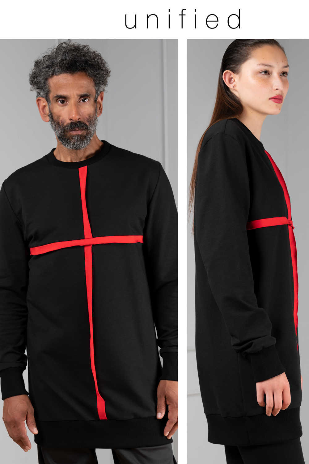 long black red cross unisex sweater Haruco vert
