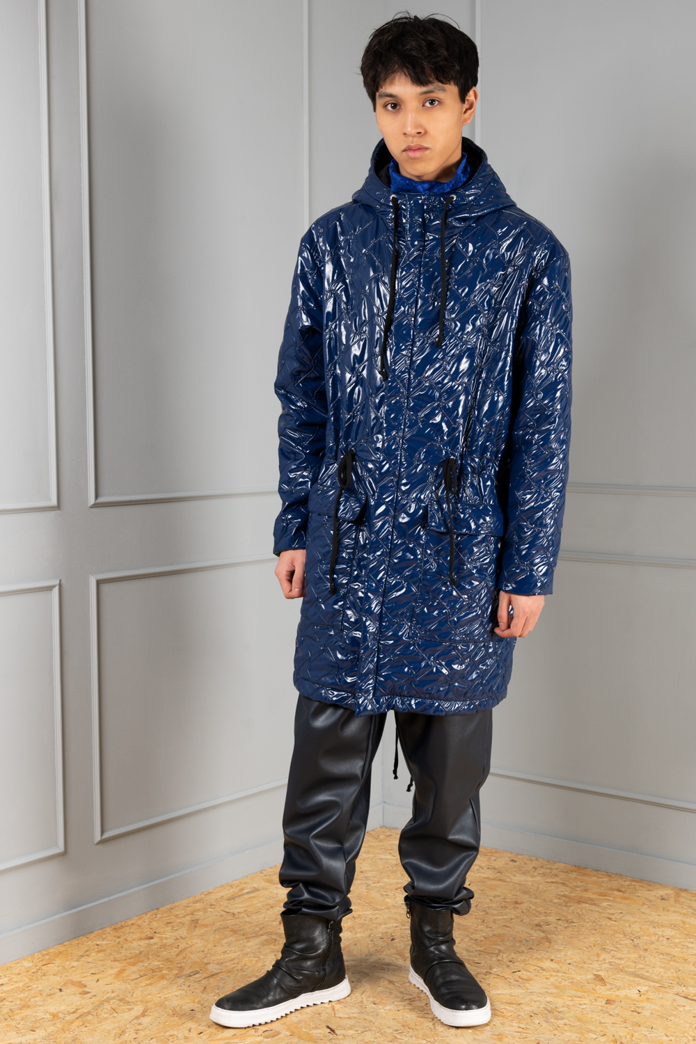 dark blue unisex fishtail parka coat Haruco vert