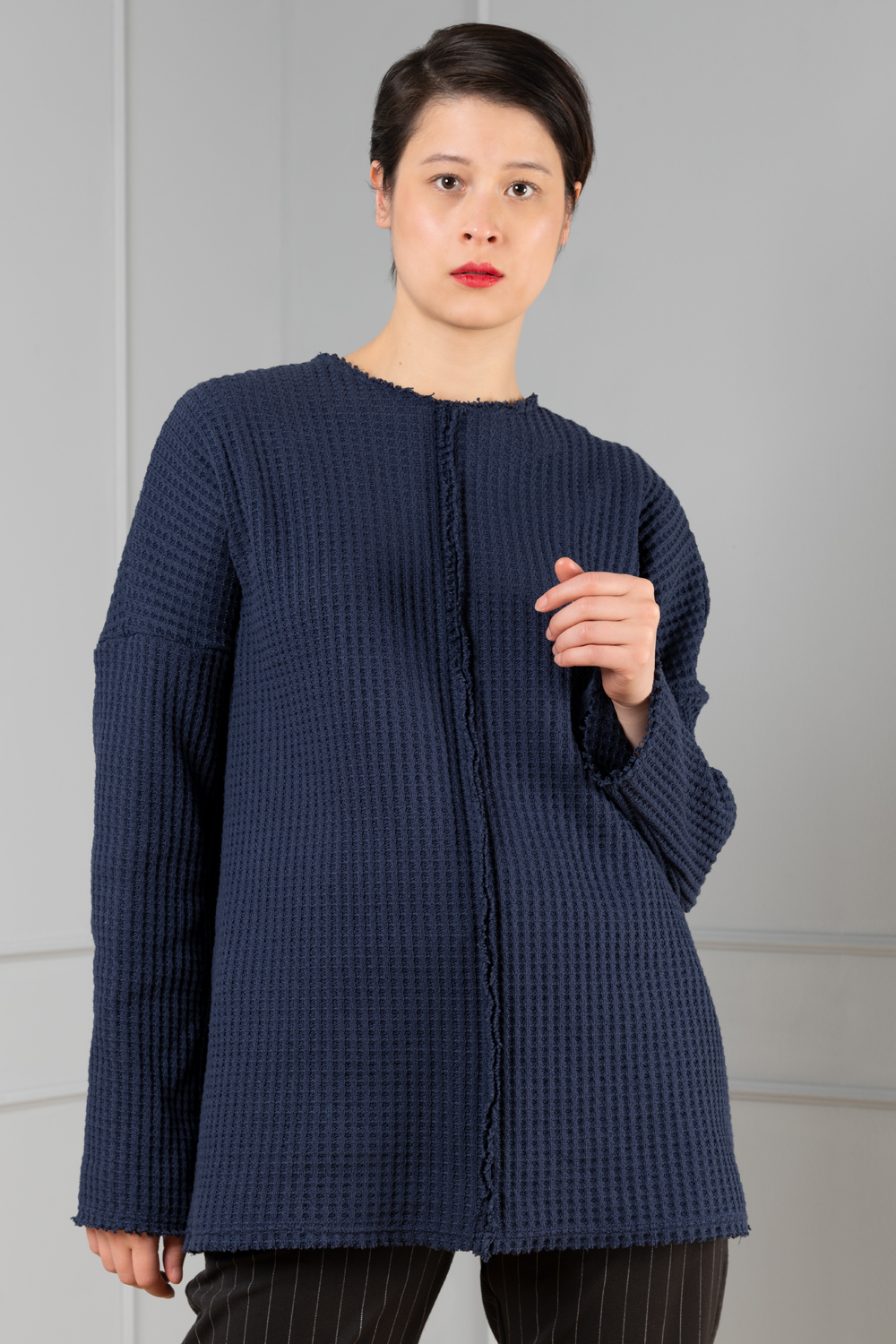 Waffle knit sweater womens on sale