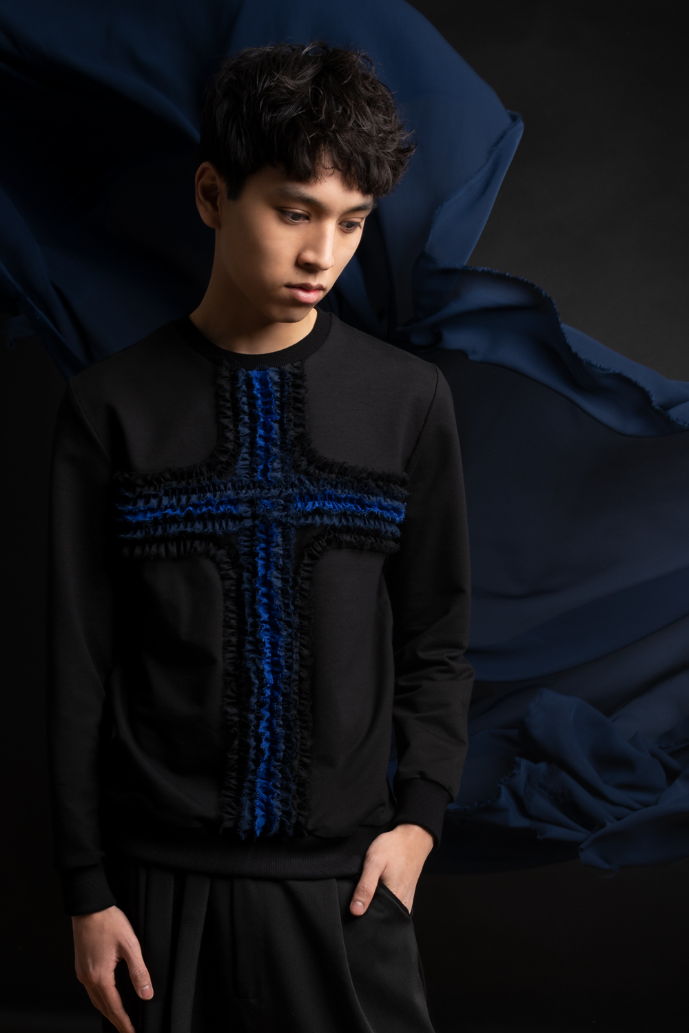 Black ruffle sweater online