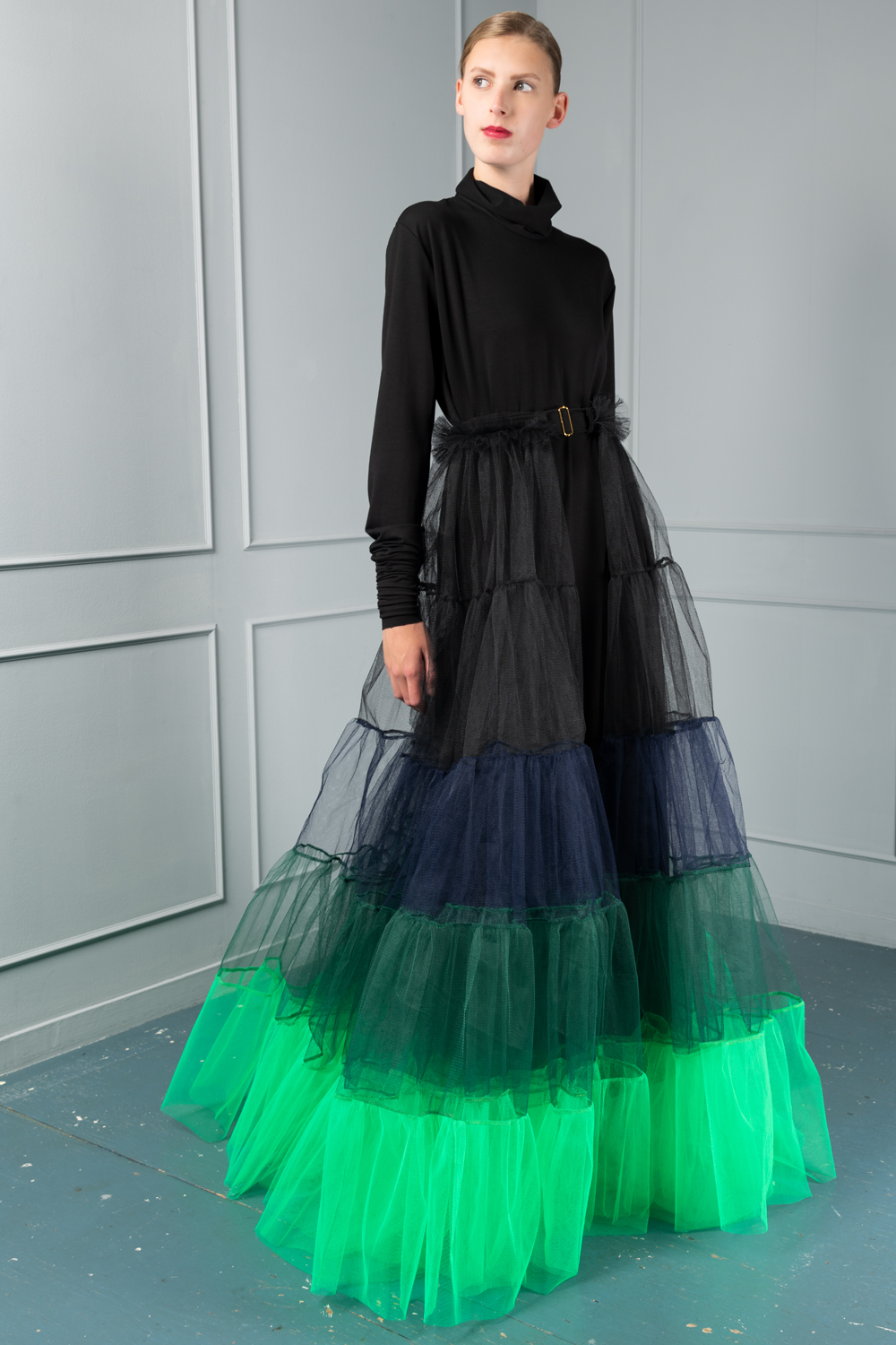 Satin belt tulle skirt outlet
